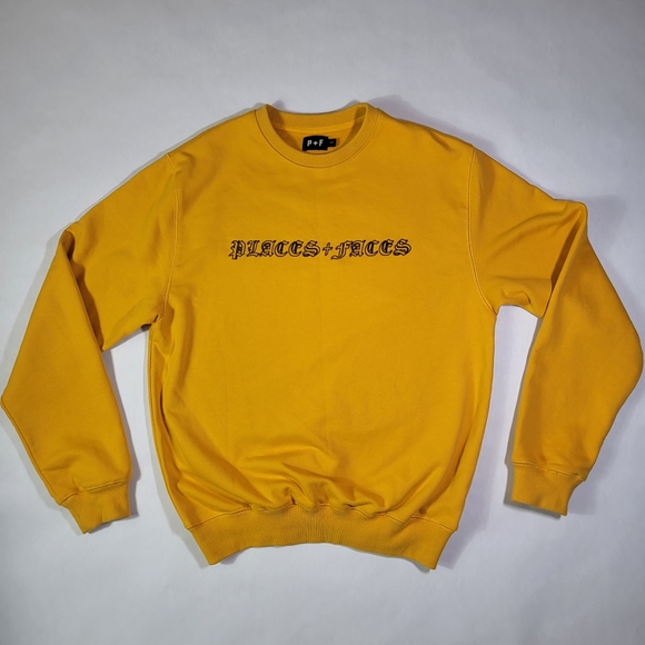 P+F Place Plus Faces Sweatshirt Mustard Yellow Sz Small Crewneck - Picture 2 of 7
